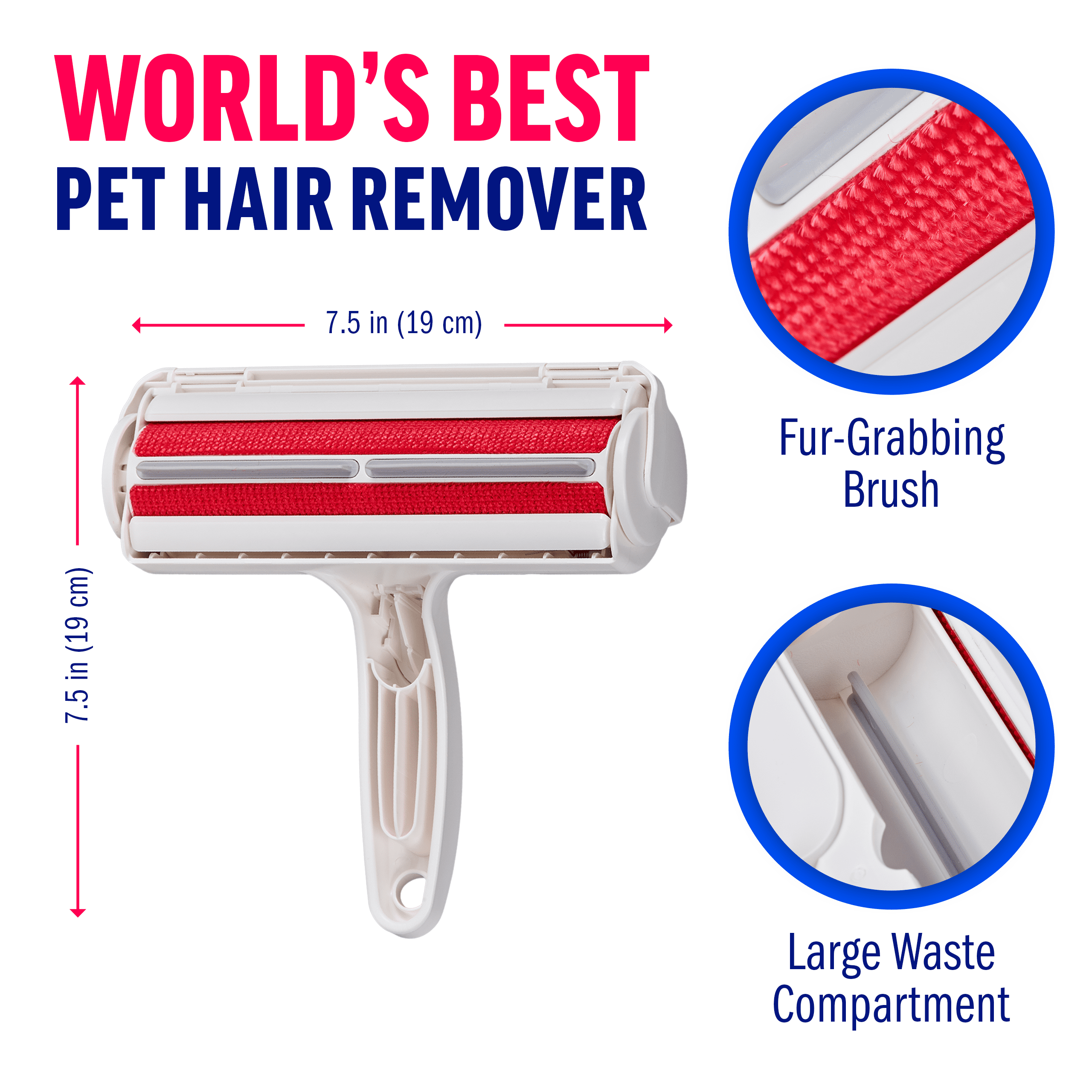 Chomchom White Reusable Pet Hair Roller, Pet Hair Remover, No Tape