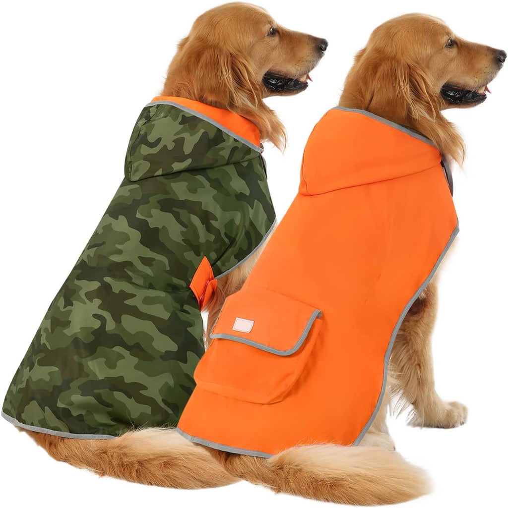 2-In-1 Reversible Dog Raincoat Hooded Poncho Rain Jacket Org Camo L