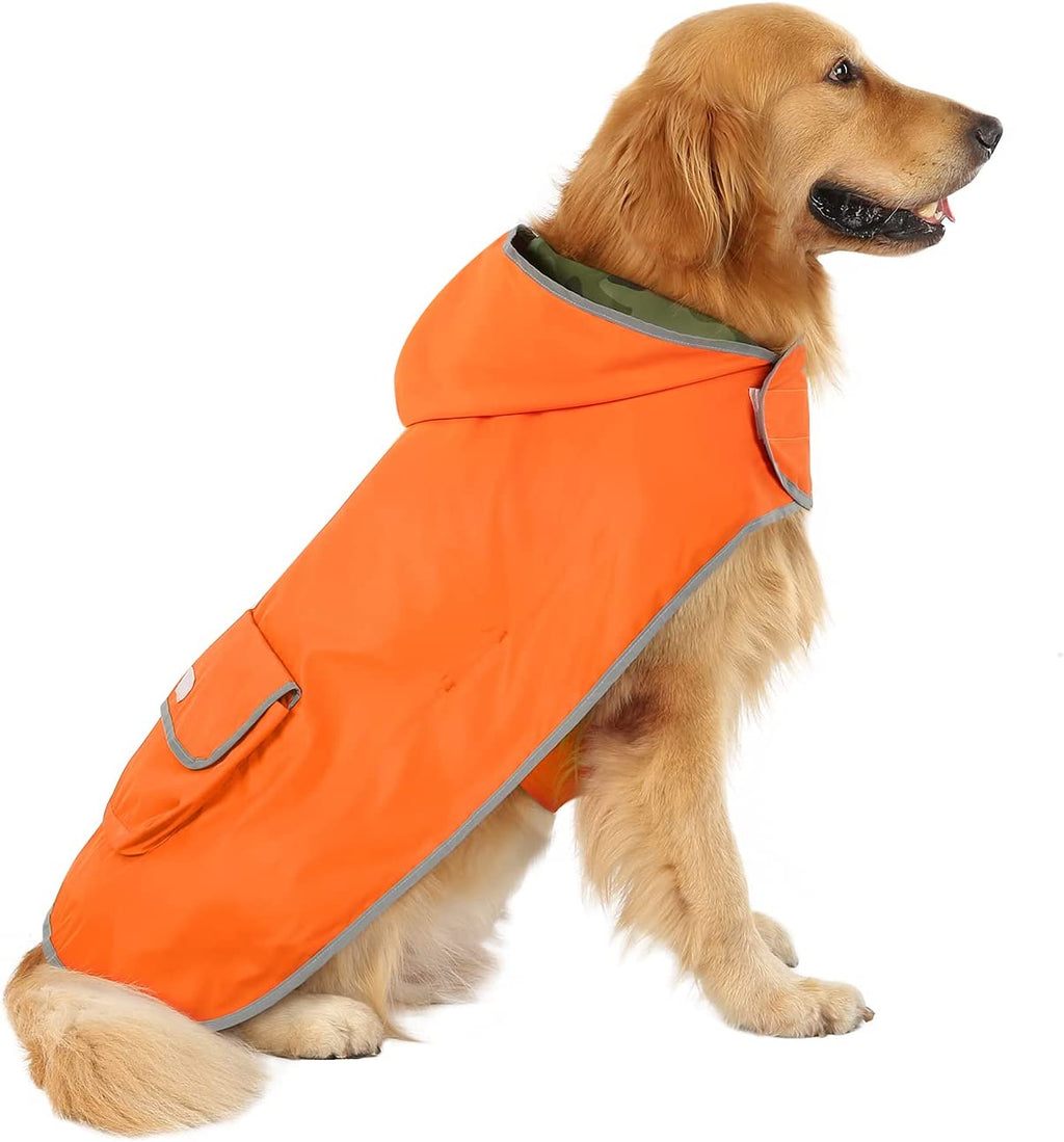 2-In-1 Reversible Dog Raincoat Hooded Poncho Rain Jacket Org Camo L