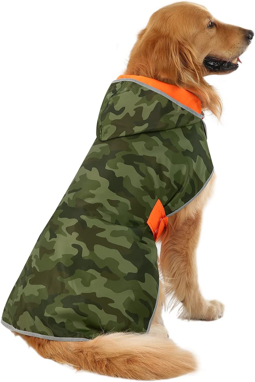 2-In-1 Reversible Dog Raincoat Hooded Poncho Rain Jacket Org Camo L