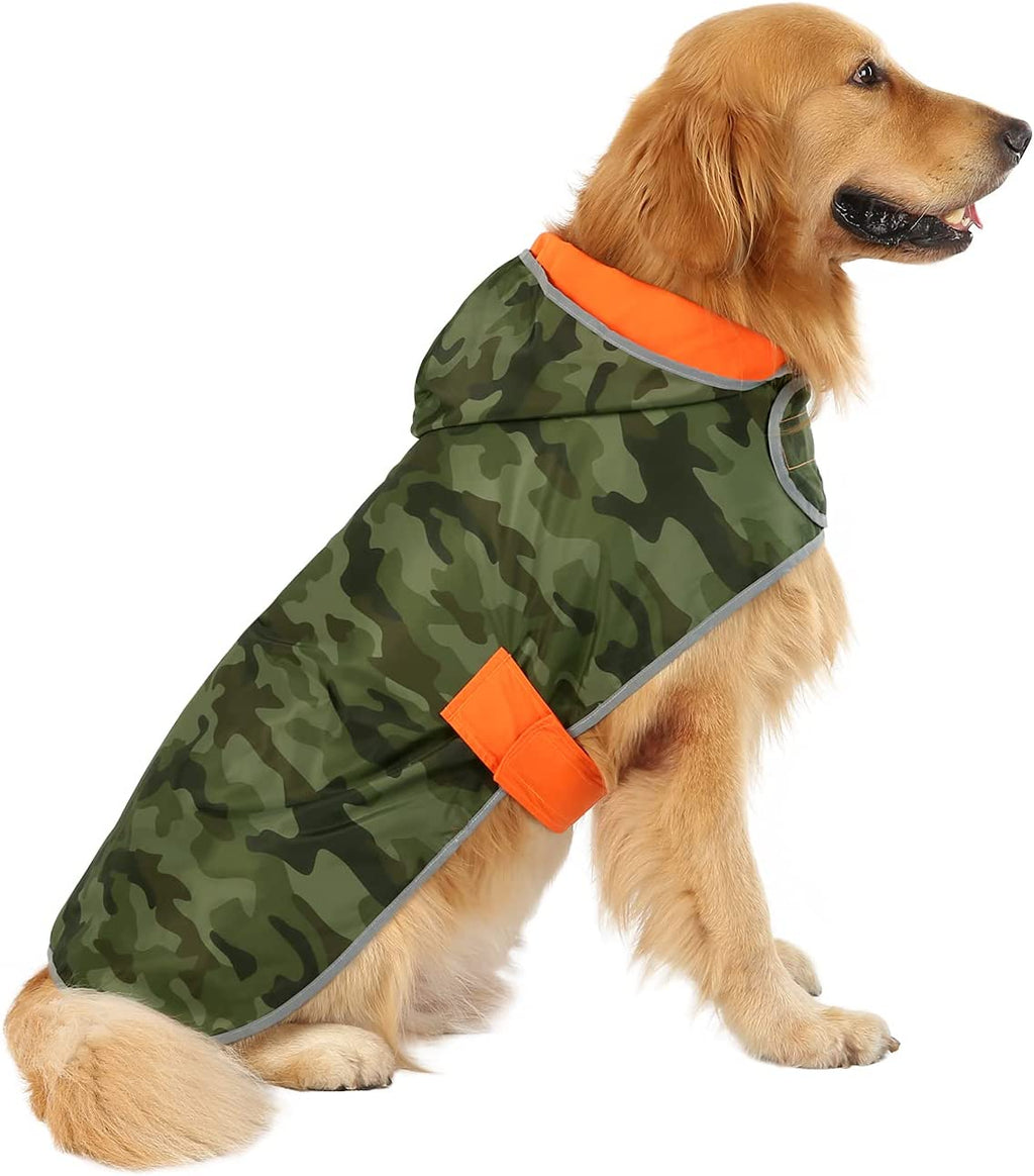 2-In-1 Reversible Dog Raincoat Hooded Poncho Rain Jacket Org Camo L
